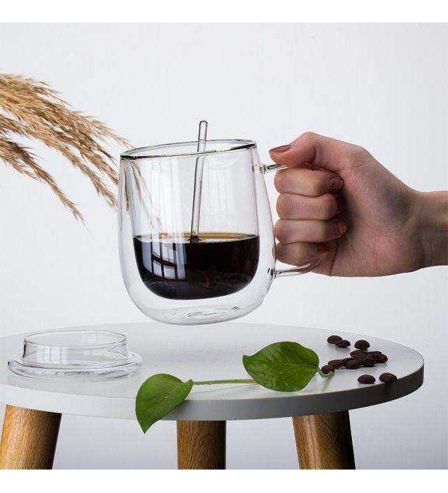 Pack 2 Tazas Doble Pared Vidrio 250ml Cafe Cappuccino Norplat-2