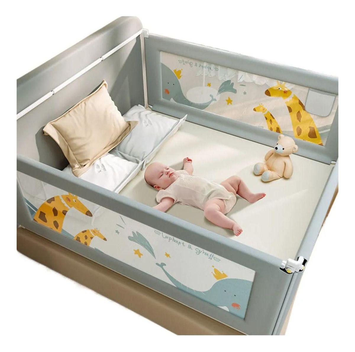 Baranda Cama Seguridad Bebe Plegable Ajustable 200cm Norplat Gris Jirafa Elefante-3