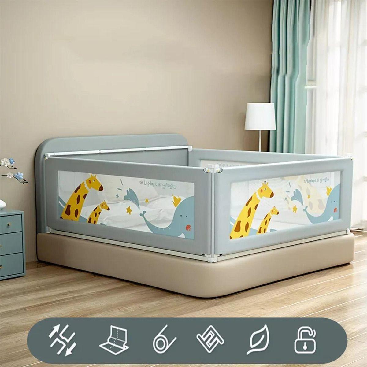 Baranda Cama Seguridad Bebe Plegable Ajustable 200cm Norplat Gris Jirafa Elefante-4