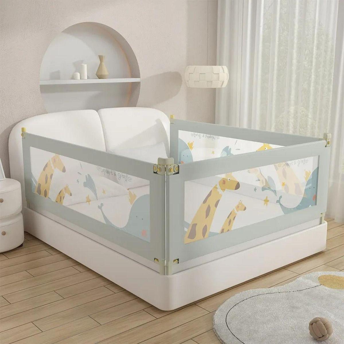 Baranda Cama Seguridad Bebe Plegable Ajustable 200cm Norplat Gris Jirafa Elefante-5