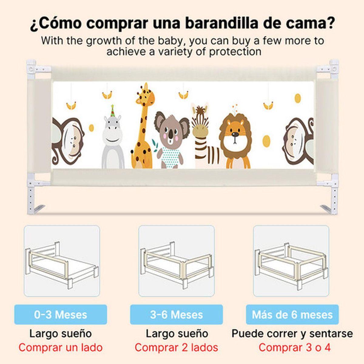 Baranda Cama Seguridad Bebe Plegable Ajustable 200cm Norplat Gris Jirafa Elefante-7