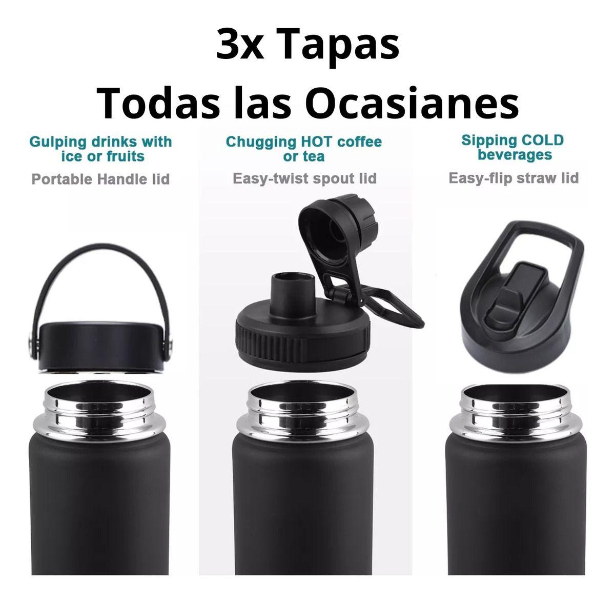 Termo Botella Agua Termica Acero Inoxidable 740ml + 3 Tapas - Norplat-2