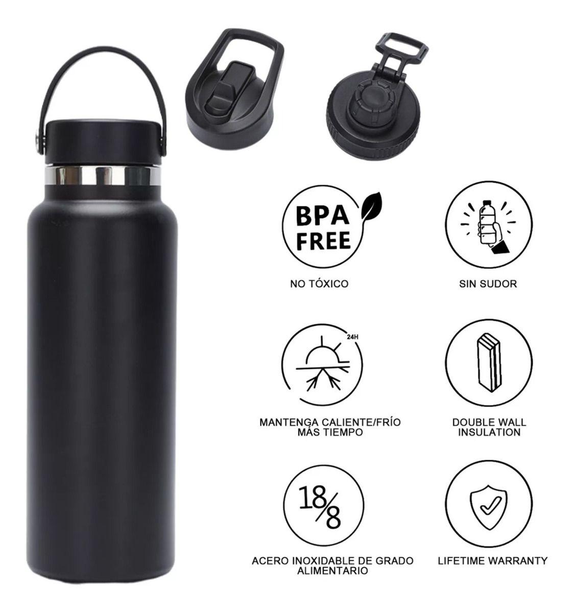 Termo Botella Agua Termica Acero Inoxidable 740ml + 3 Tapas - Norplat-3