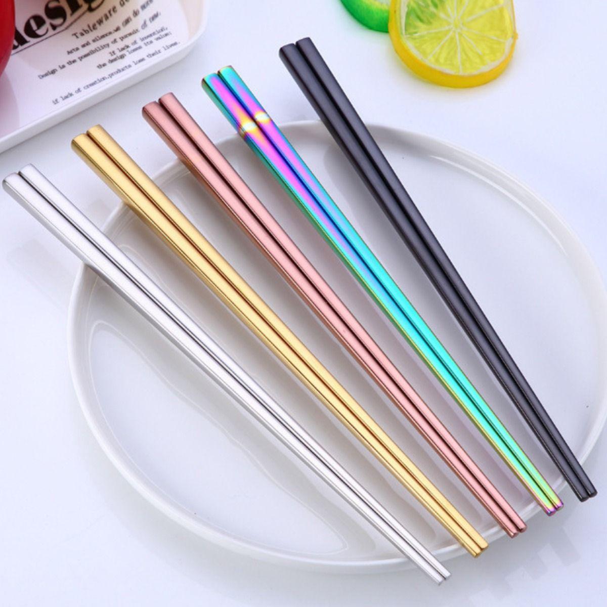 Juego 5 Pares Palillos Chinos Reutilizables Acero Inoxidable - Norplat-2