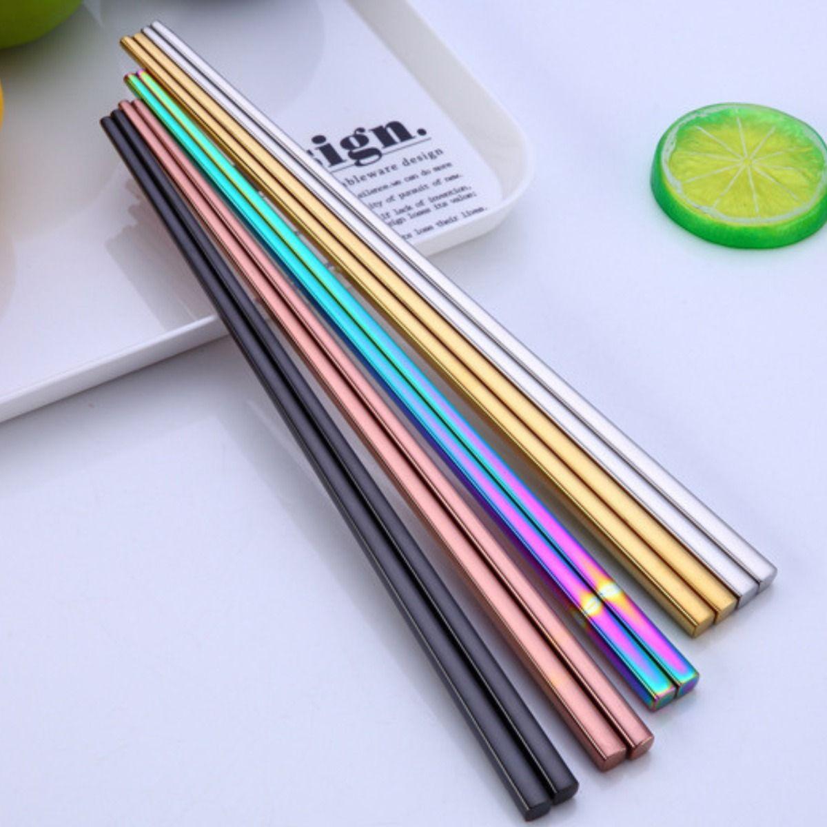 Juego 5 Pares Palillos Chinos Reutilizables Acero Inoxidable - Norplat-5
