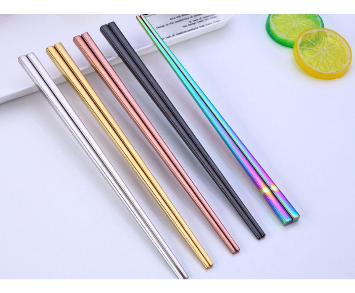 Juego 5 Pares Palillos Chinos Reutilizables Acero Inoxidable - Norplat-7