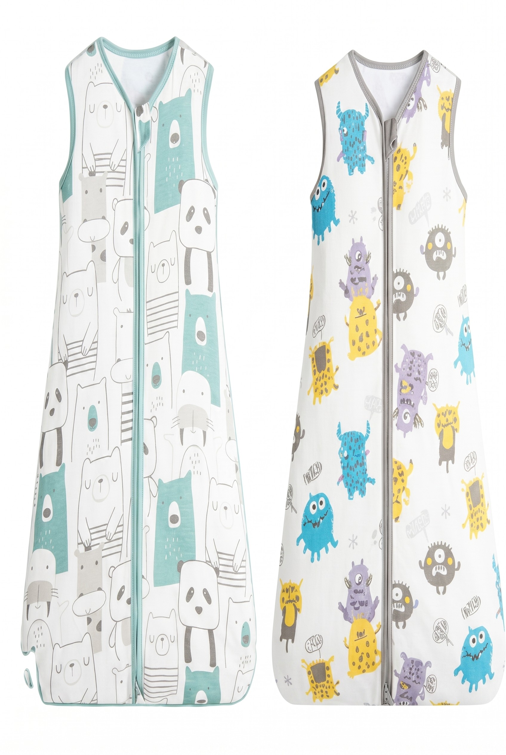 2 Pijamas Bebe Saco Dormir Sin Mangas 100% Algodon - Norplat Blanco Jirafa Y Flores S-0