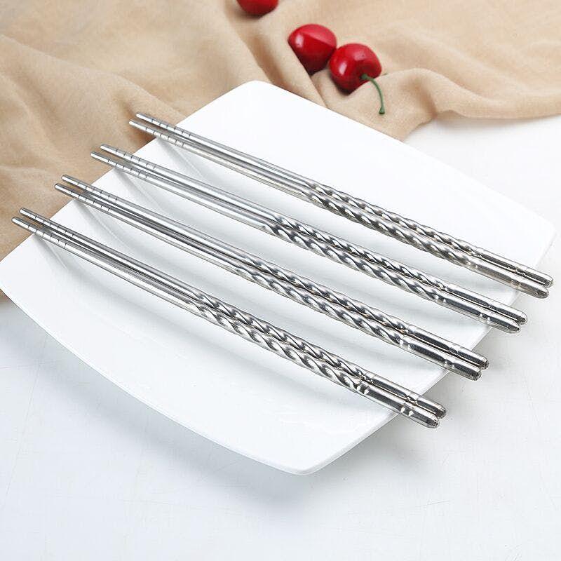 12 Palillos Chinos Acero Inoxidable 12 Palitos Sushi Norplat-3