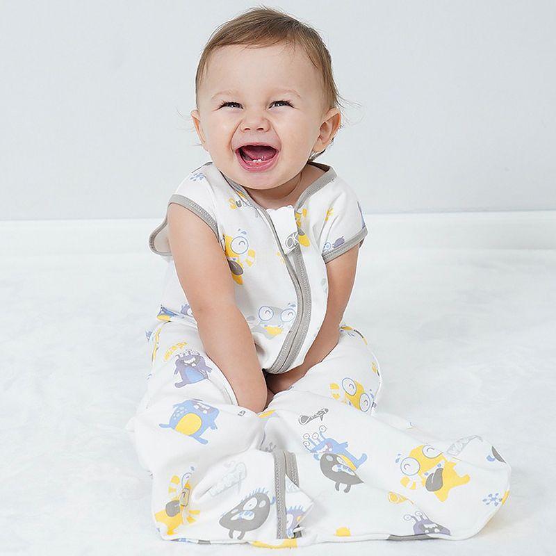 2 Pijamas Bebe Saco Dormir Sin Mangas 100% Algodon - Norplat Blanco Panda Y Monstruos M-7