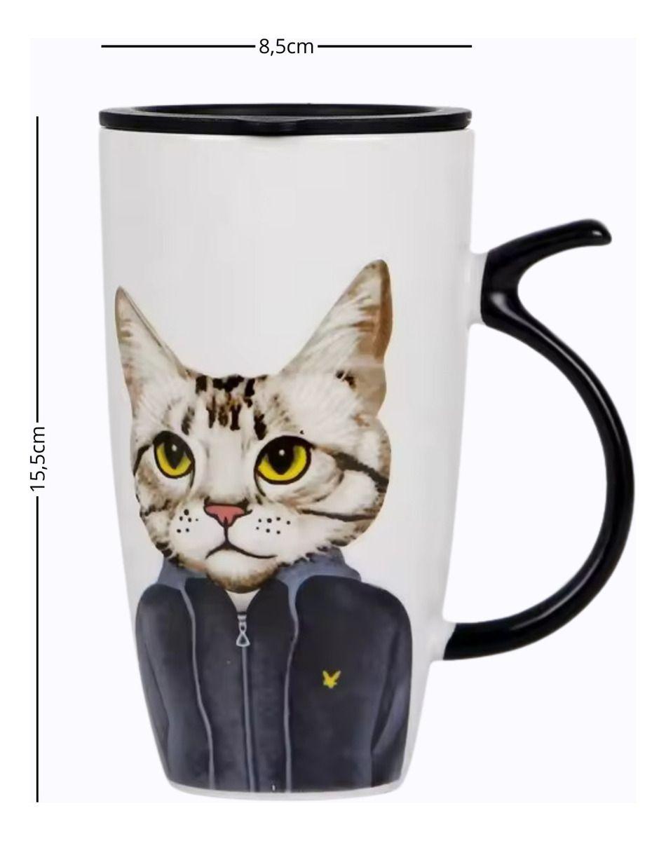 Taza Tazón Grande Gato 650ml Tapa Cuchara Bombilla - Norplat-1