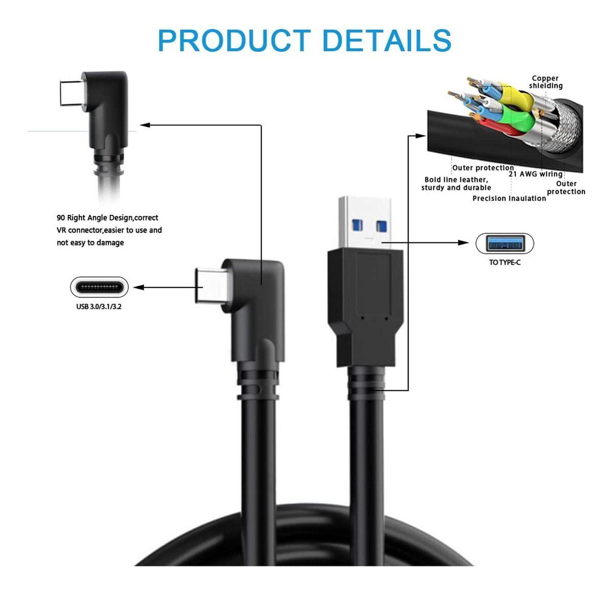 Cable Usb Oculus Link Quest 2 Vr Usb-c A 5mt 5gbps - Norplat-1