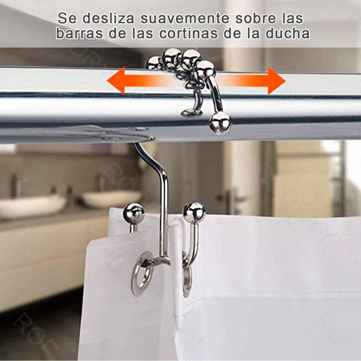 12 Ganchos Cortinas Baño Ducha Metálicos Deslizantes Norplat-4