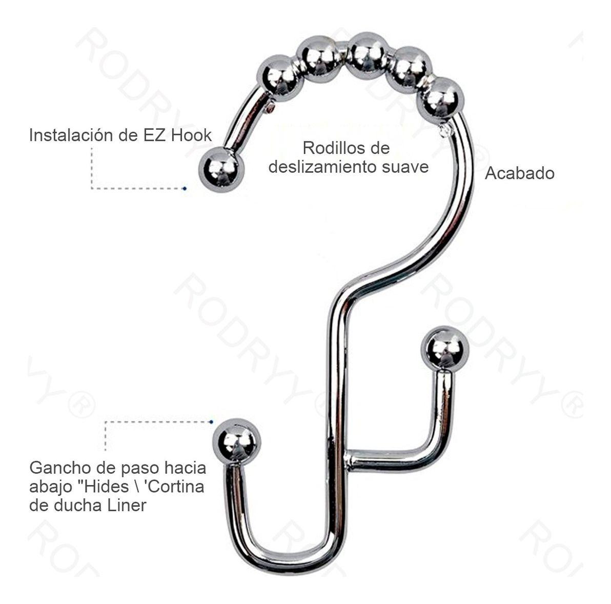 12 Ganchos Cortinas Baño Ducha Metálicos Deslizantes Norplat-7