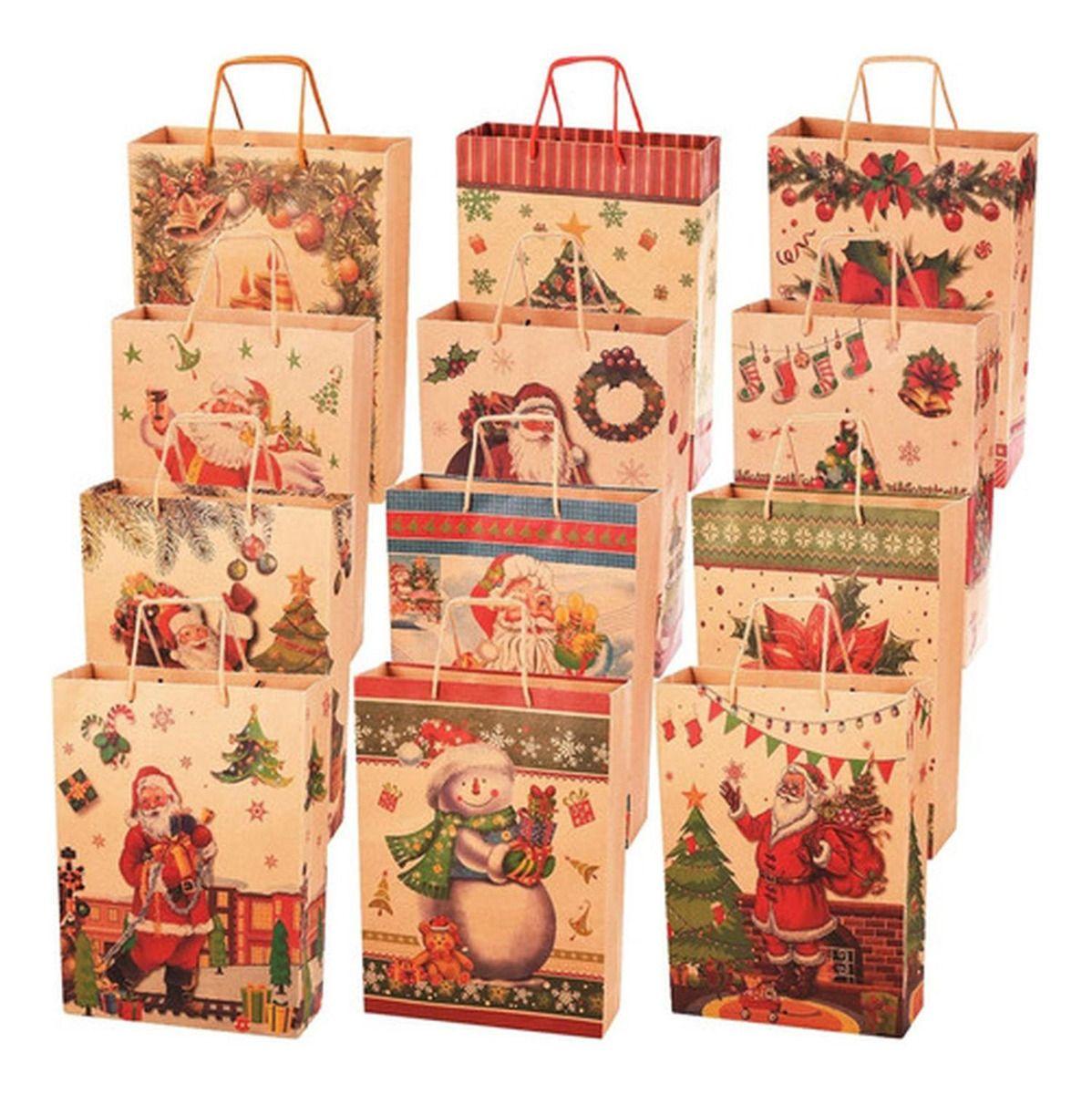12 Bolsas De Regalo Navidad Kraft Premium Grande - Norplat-0