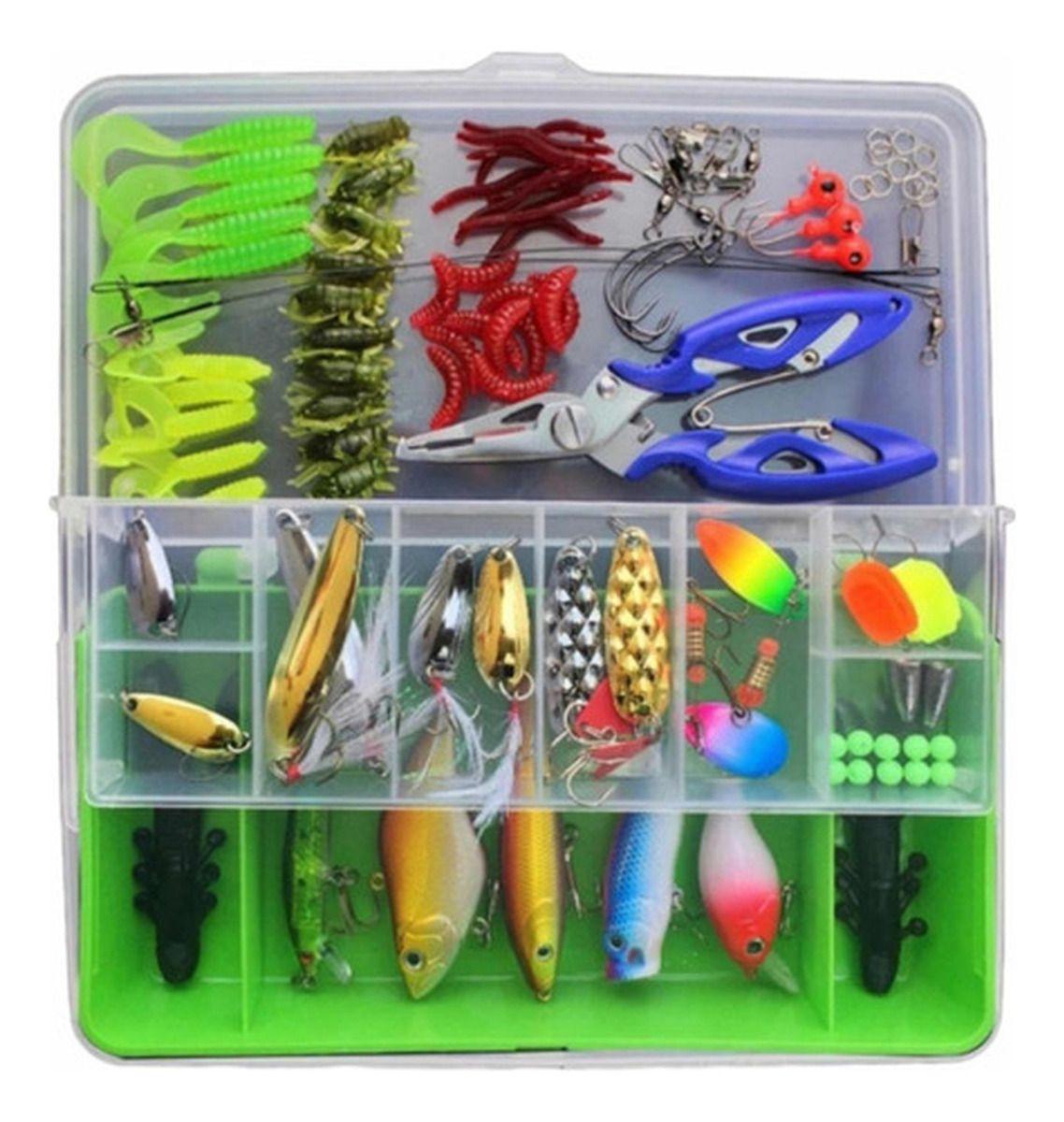 Kit De Pesca 101 Señuelos Alicates Anzuelos Vinilos Norplat-3