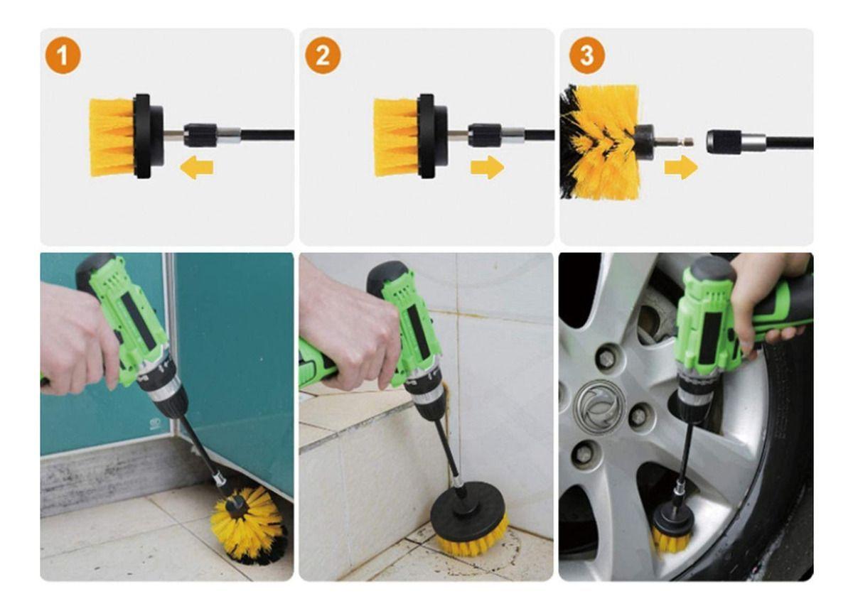 Set 4 Cepillos Limpieza Con Taladro Auto Hogar Tapiz Norplat-4