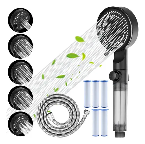 Kit Ducha Teléfono Manguera Con Soporte + 5 Filtro - Norplat Negro Mate-1
