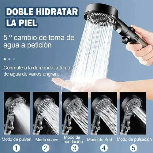 Kit Ducha Teléfono Manguera Con Soporte + 5 Filtro - Norplat Negro Mate-2