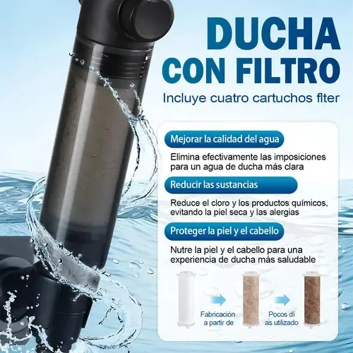 Kit Ducha Teléfono Manguera Con Soporte + 5 Filtro - Norplat Negro Mate-5