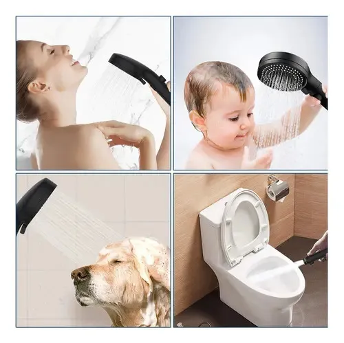Kit Ducha Teléfono Manguera Con Soporte + 5 Filtro - Norplat Negro Mate-7