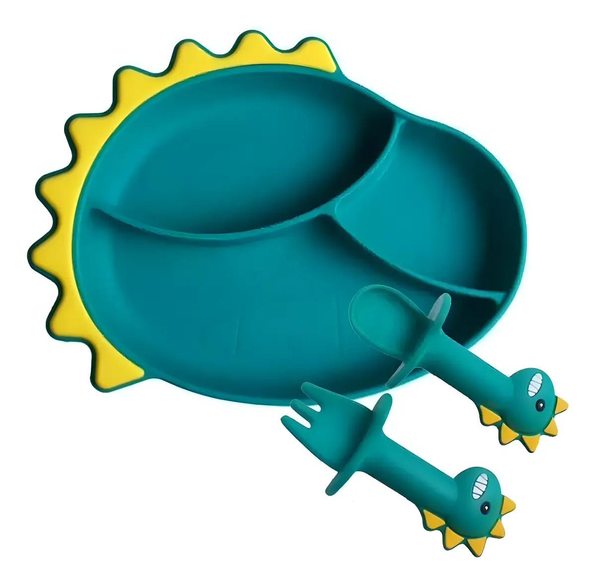 Set Plato De Silicona Dinosaurio Para Bebé Niños + Cubierto - Norplat-1