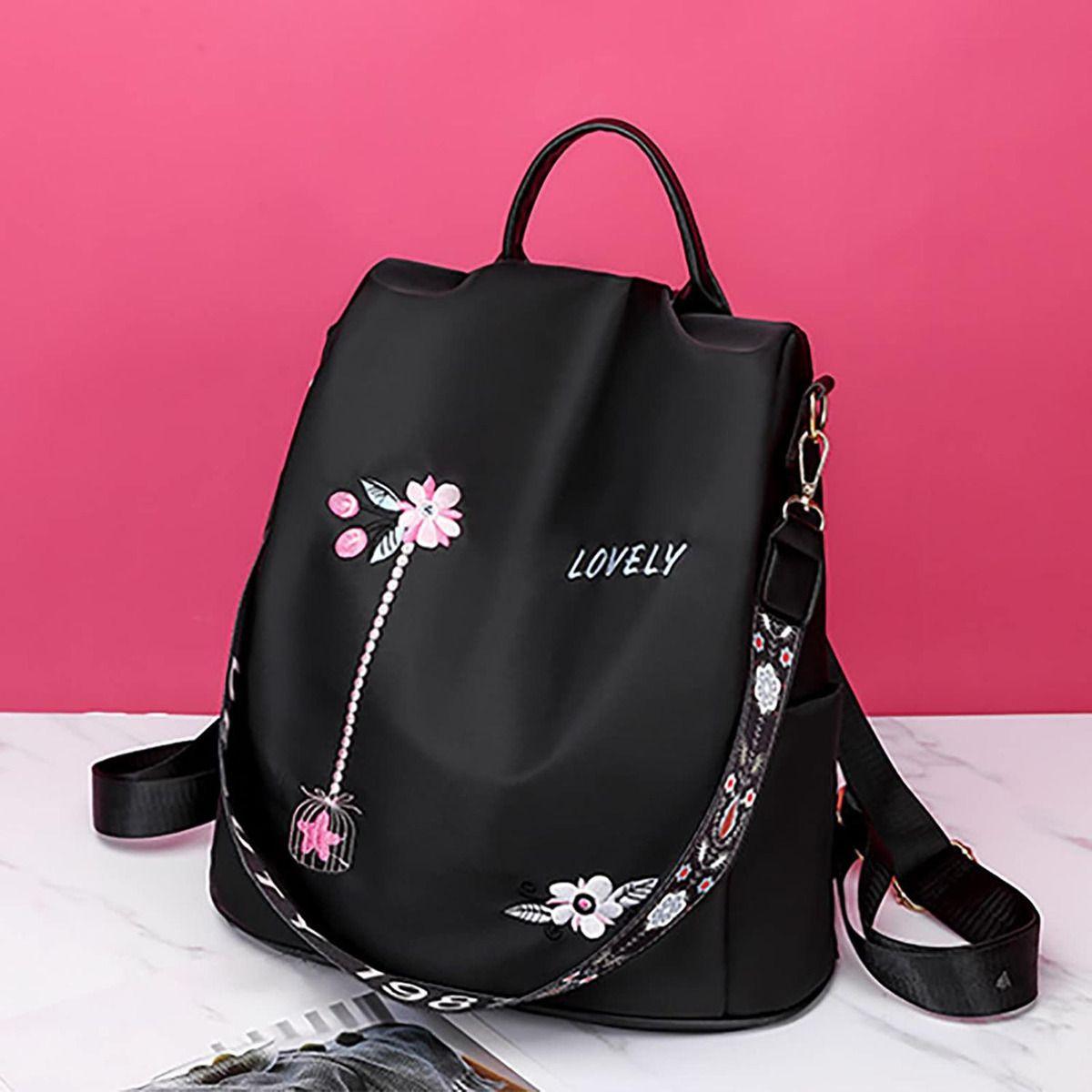 Mochila Bolsa De Mujer Impermeable Tik Tok Viral - Norplat Negro Floreado-8