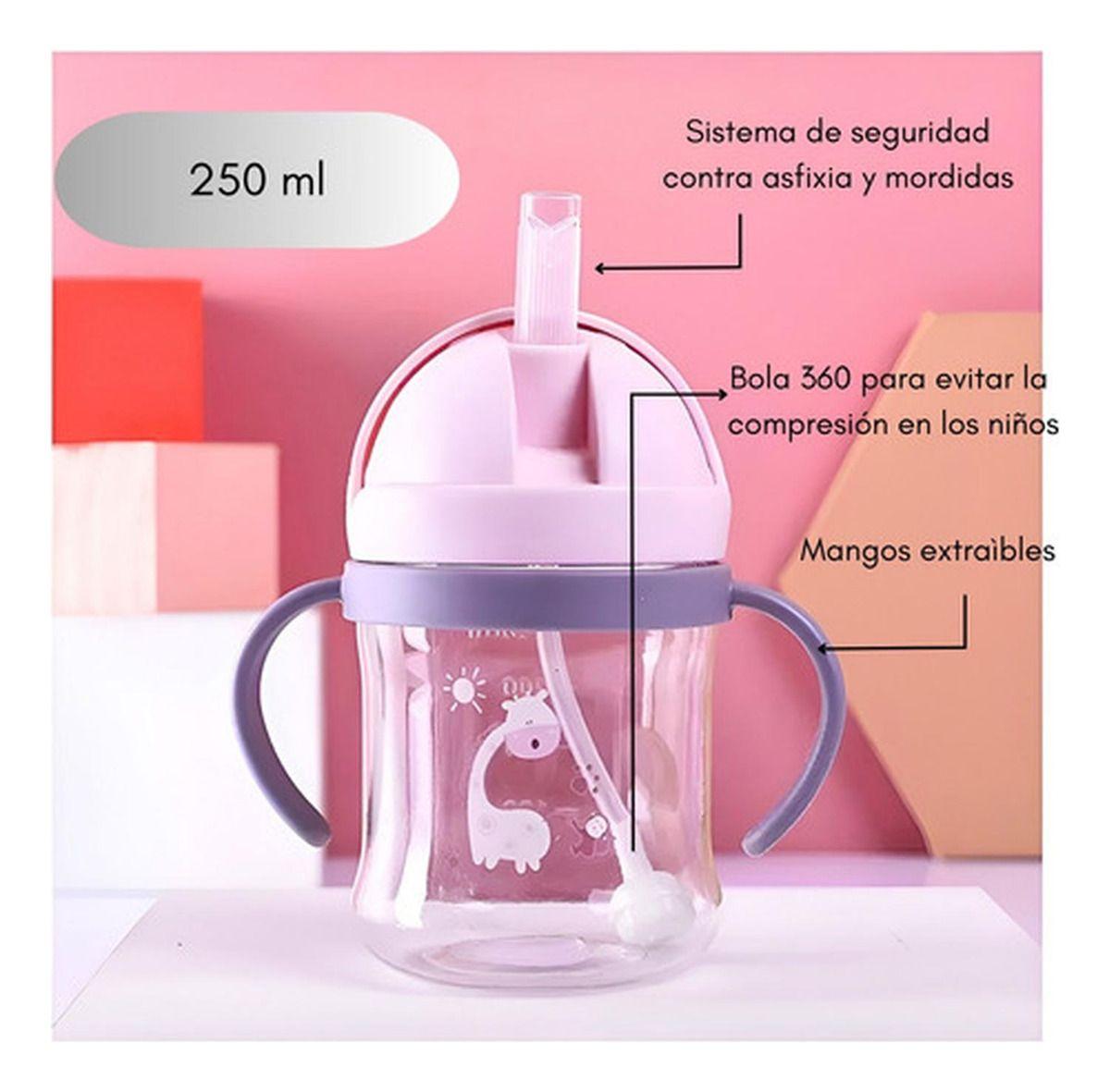 Vaso Antiderrame Norplat Para Bebe Con Bombilla 250ml 360° Rosa Jirafa-2