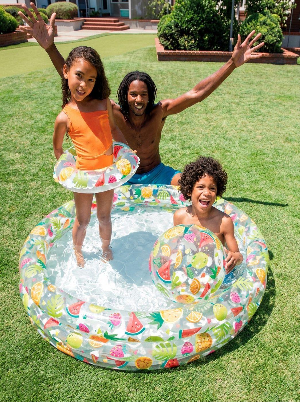 Set Infantil de Piscina + Flotador + Pelota Inflable Piñas INTEX-2