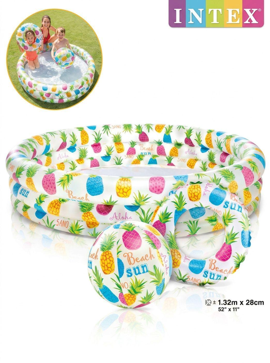 Set Infantil de Piscina + Flotador + Pelota Inflable Piñas INTEX-3