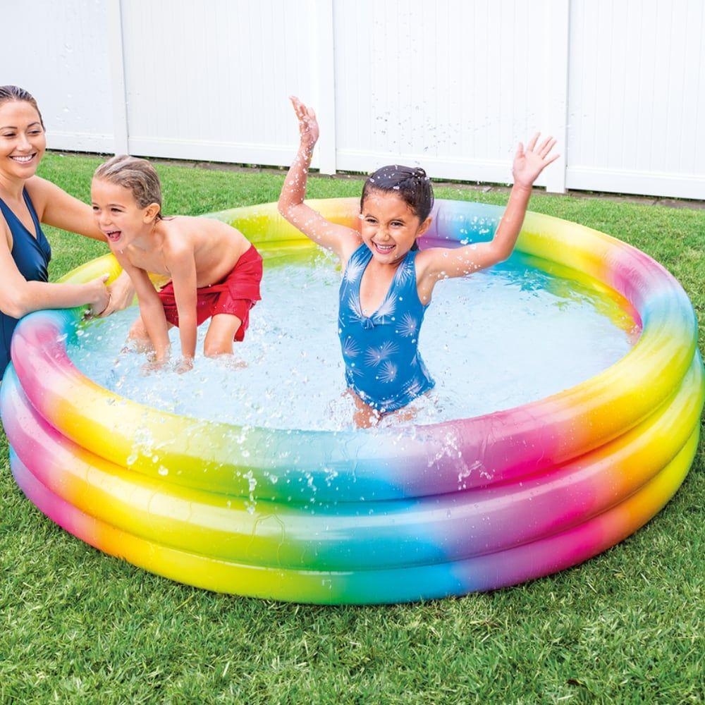 Piscina Infantil Inflable INTEX 3 Anillos Arcoíris 147 x 33 cm, 275L-1