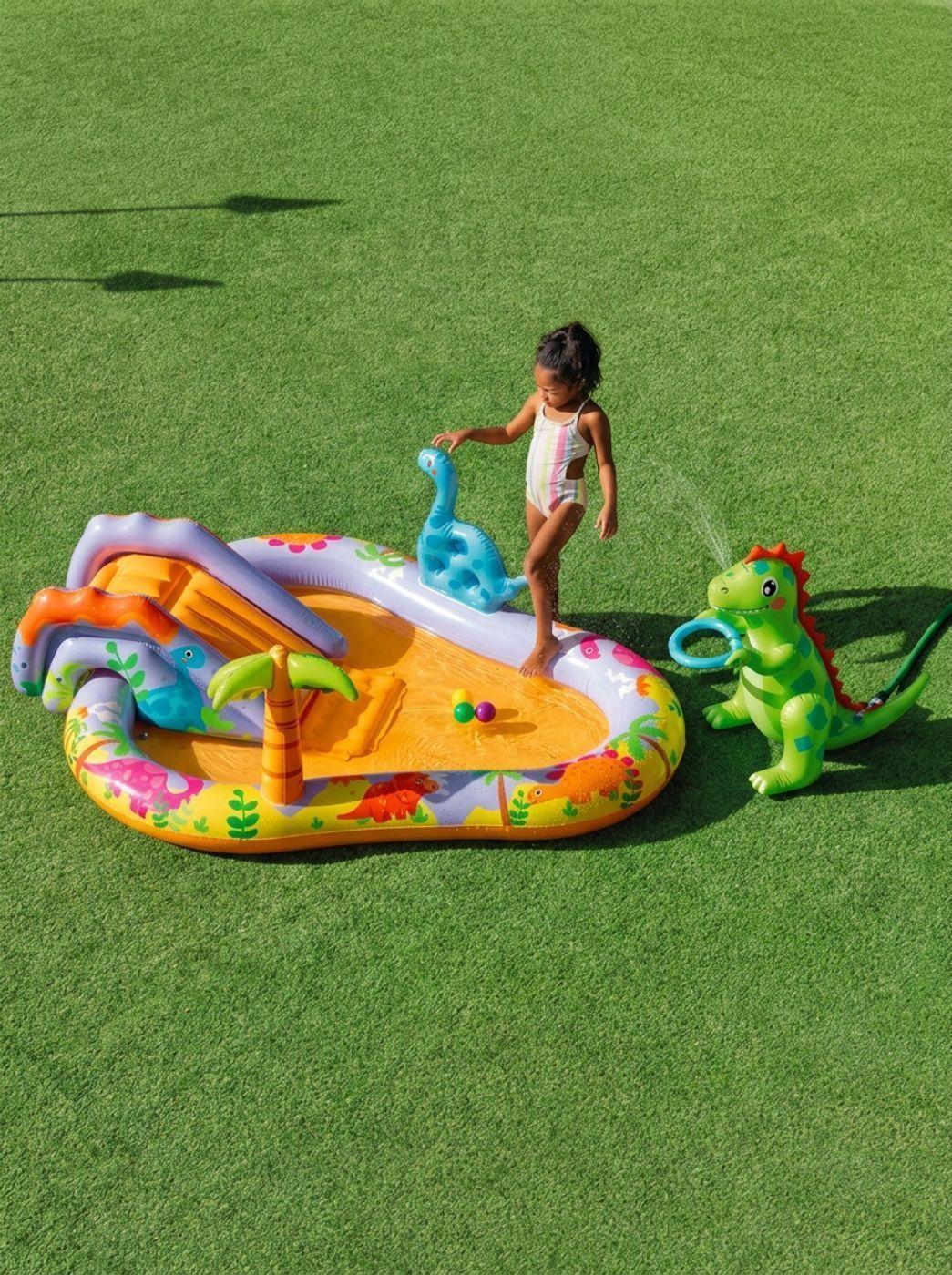 Piscina Centro de Juegos Acuático Inflable INTEX Dino Park con Tobogán-1