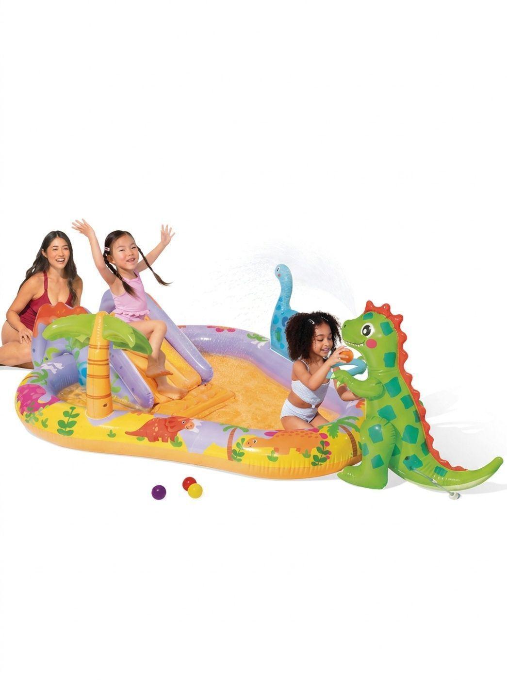 Piscina Centro de Juegos Acuático Inflable INTEX Dino Park con Tobogán-2