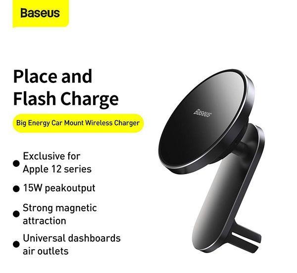Soporte De Auto Con Carga Inalambrica Big Energy Iphone 12 15 W Baseus-3