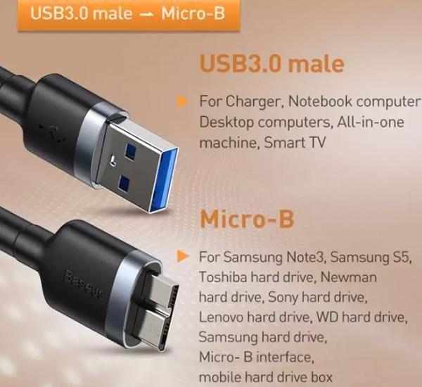 Cable USB 3.0 a Micro B Discos Duros 1 M Cafule Baseus-4