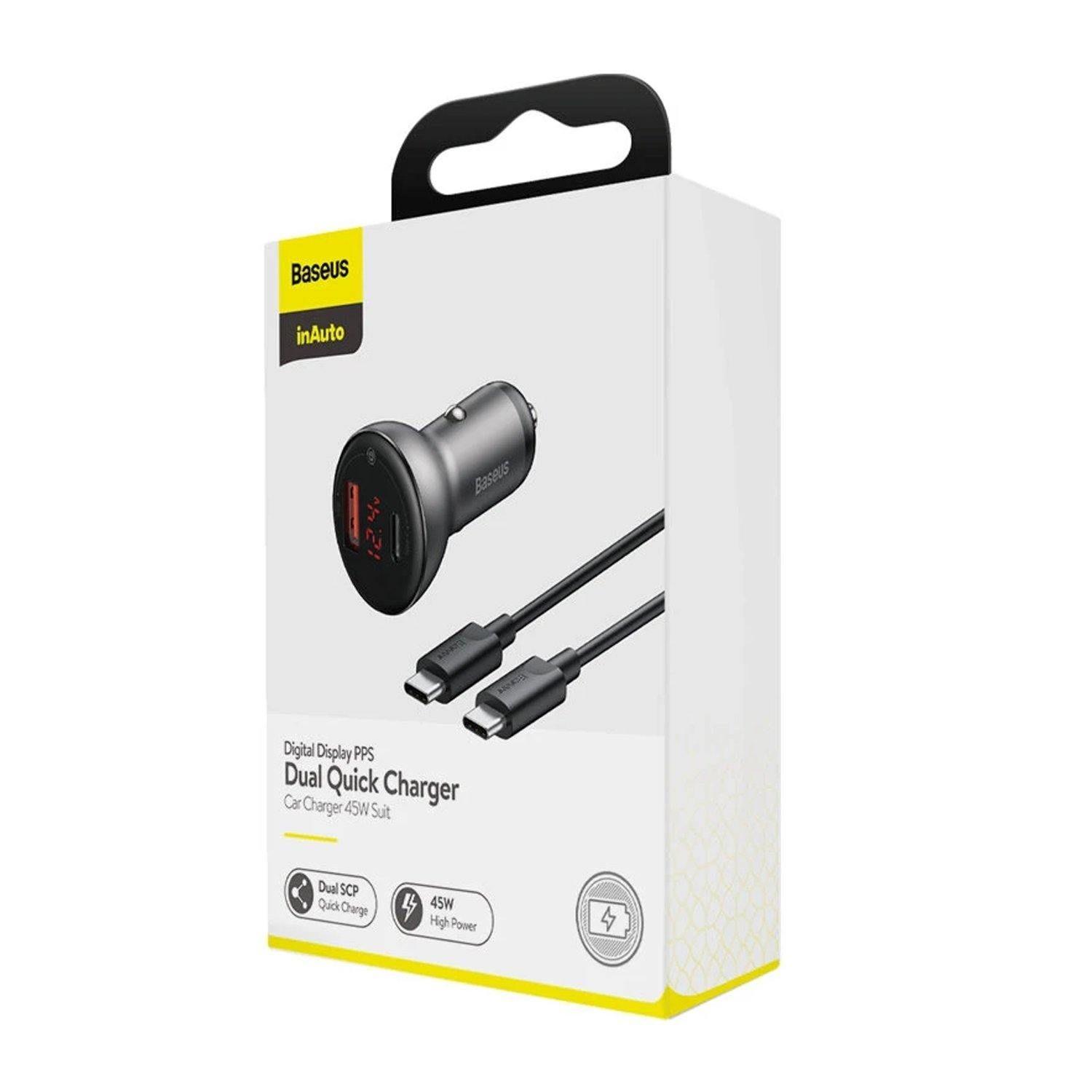 Cargador de Auto Digital PPS Dual QC 3.0 45 W + Cable USB C 60 W Baseus-7