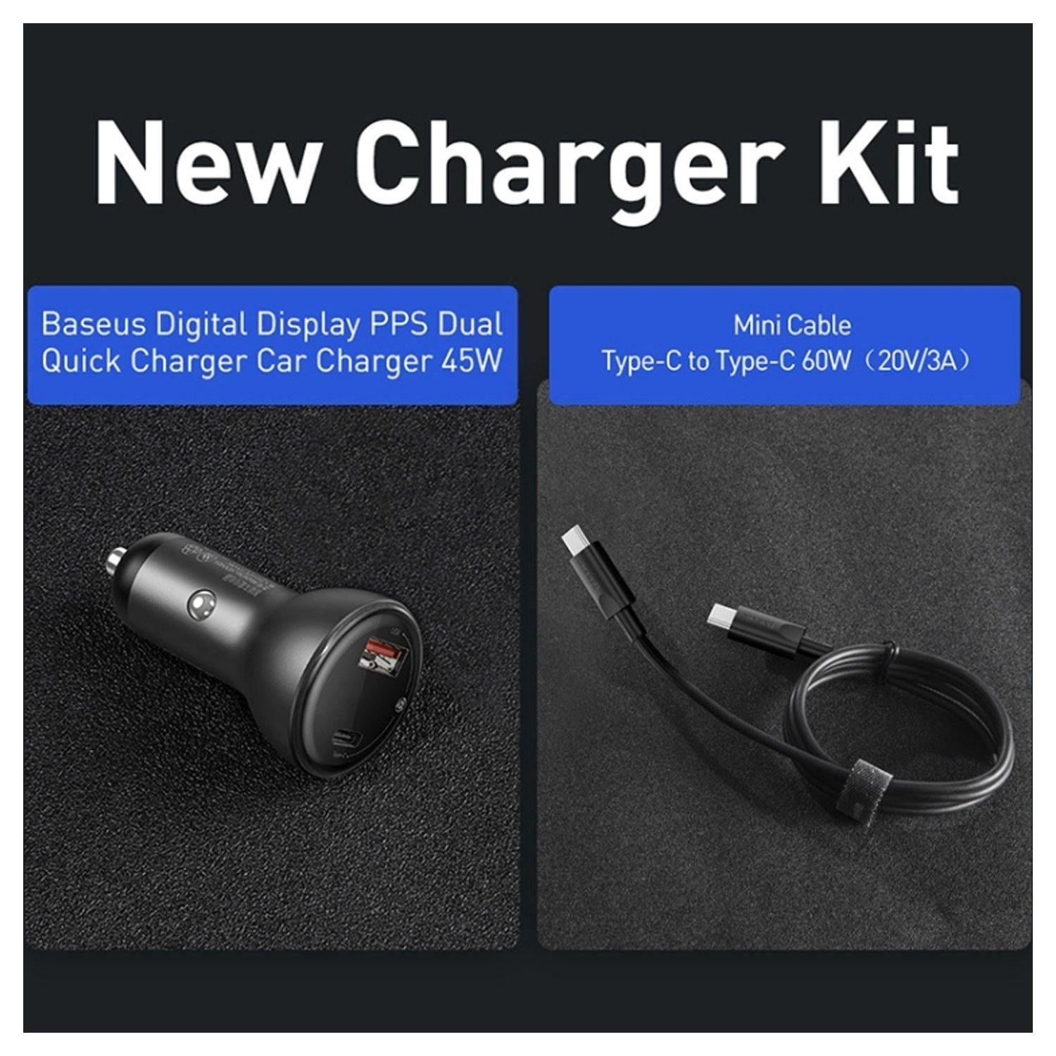 Cargador de Auto Digital PPS Dual QC 3.0 45 W + Cable USB C 60 W Baseus-5