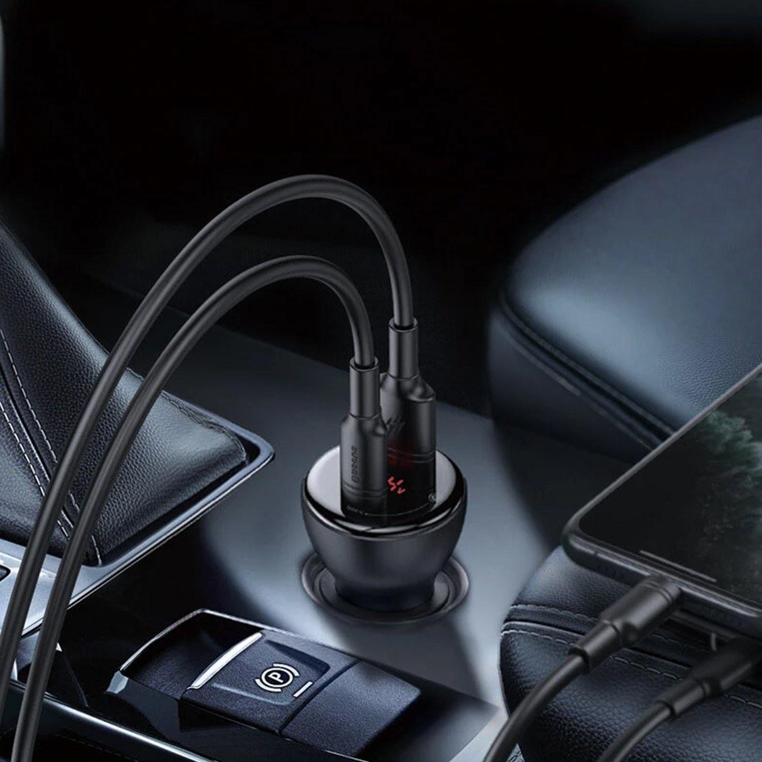 Cargador de Auto Digital PPS Dual QC 3.0 45 W + Cable USB C 60 W Baseus-1