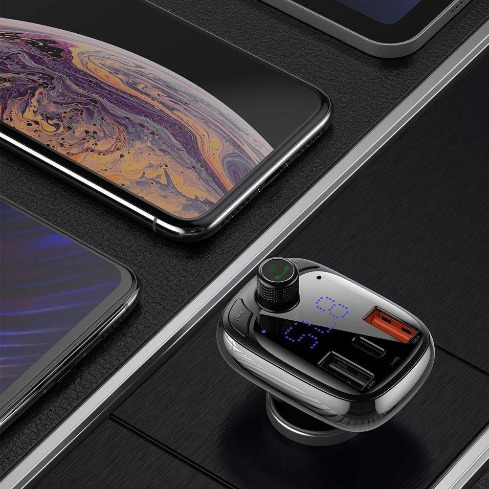 Transmisor FM MP3 Cargador Auto Carga Rápida Multipuertos Baseus-5