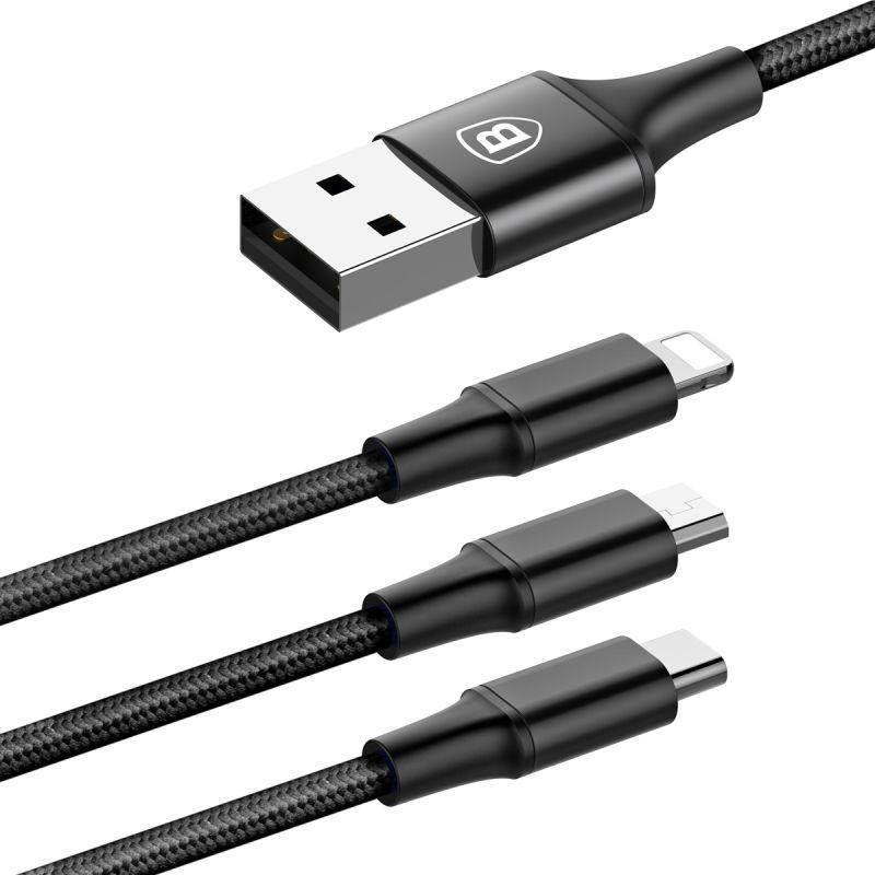 Cable de Carga 3 en 1 Micro USB + Lightning + USB C Rapid Series Baseus-1
