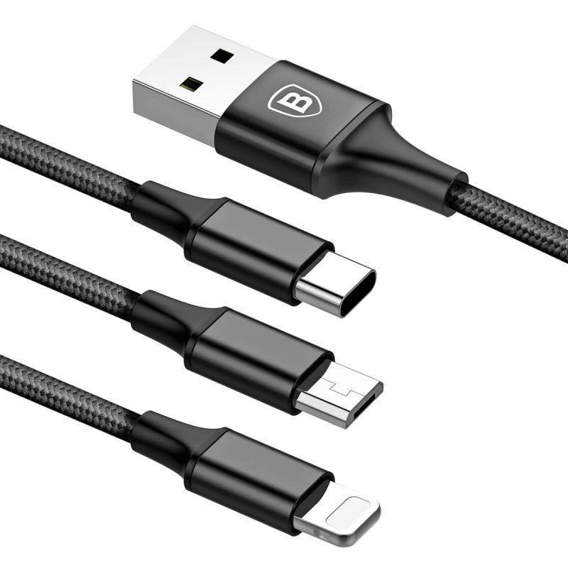 Cable de Carga 3 en 1 Micro USB + Lightning + USB C Rapid Series Baseus-2