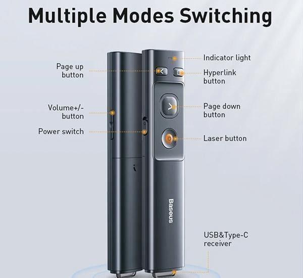 Puntero Laser Inalambrico Power Point Presentador USB + Tipo C Baseus-3