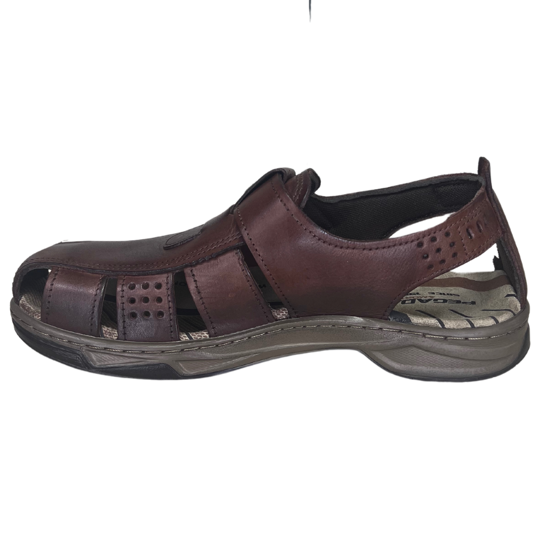 SANDALIAS CERRADAS PEGADA DE CUERO CAFÉ (HOMBRE) | 132255-0-3