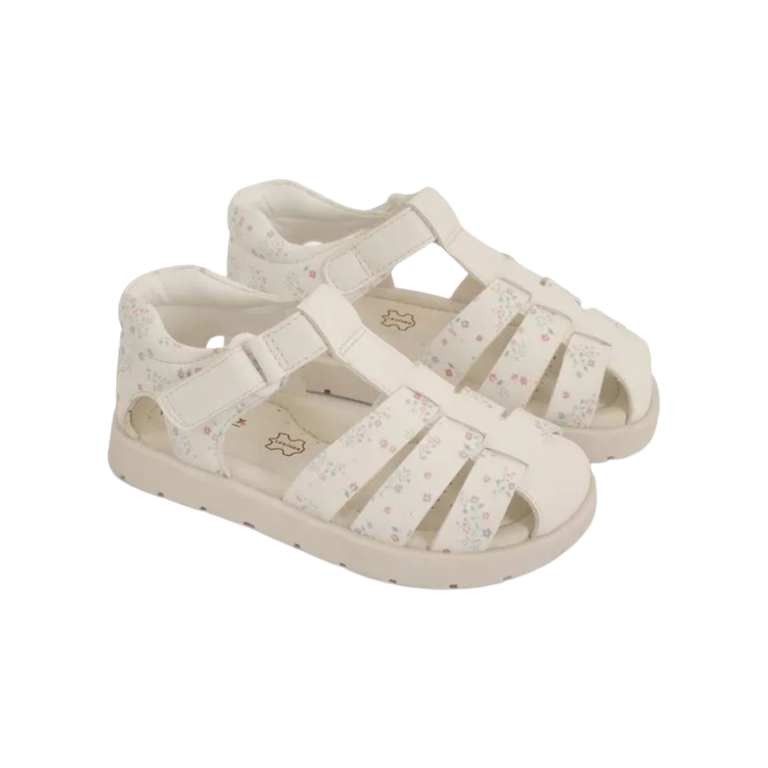 SANDALIAS COLLOKY CANGREJERA BLANCA CON FLORES BEBÉS | 430402-1