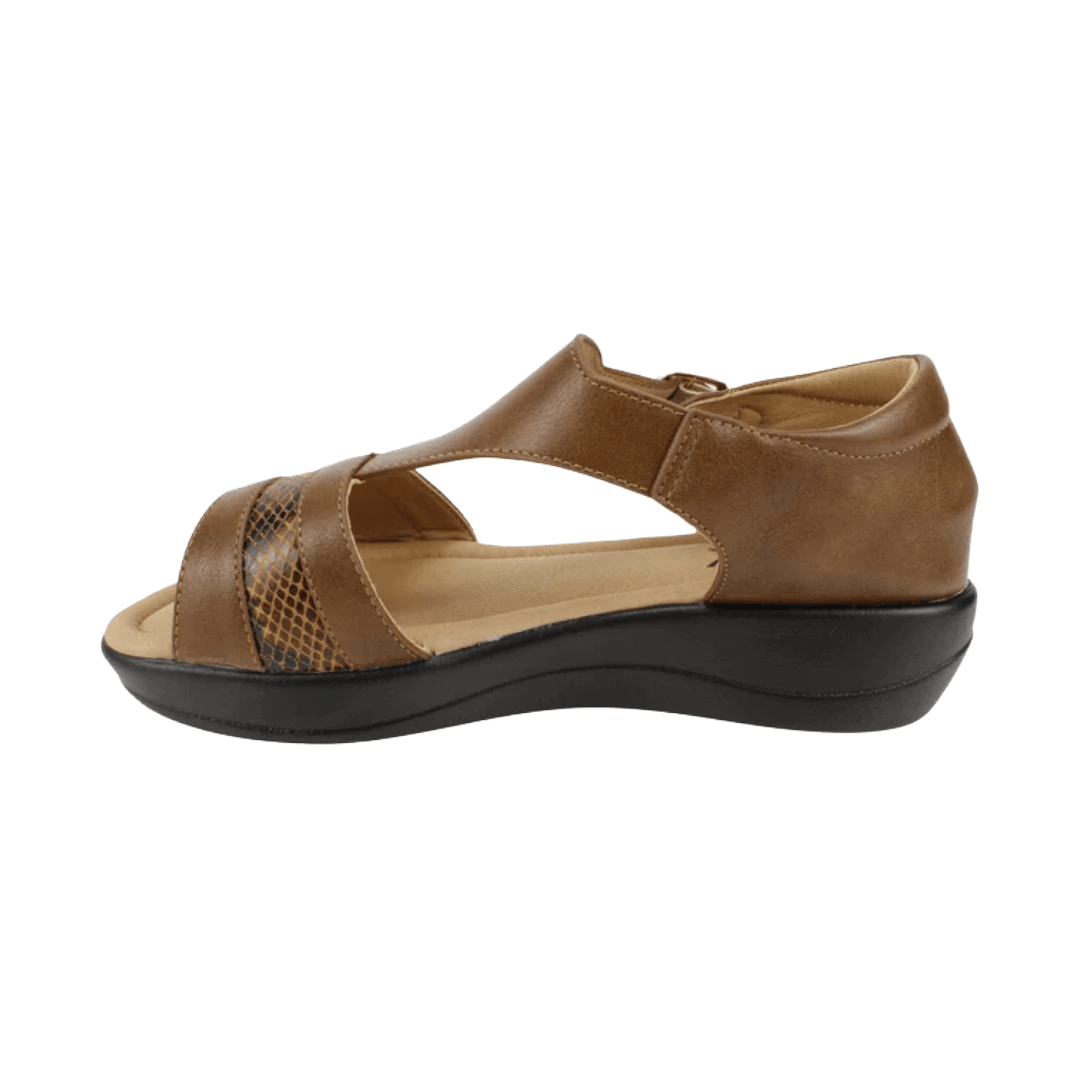 SANDALIAS NEW WALK BROCHE REPTIL CAFÉ MUJER | FQT296-40-2