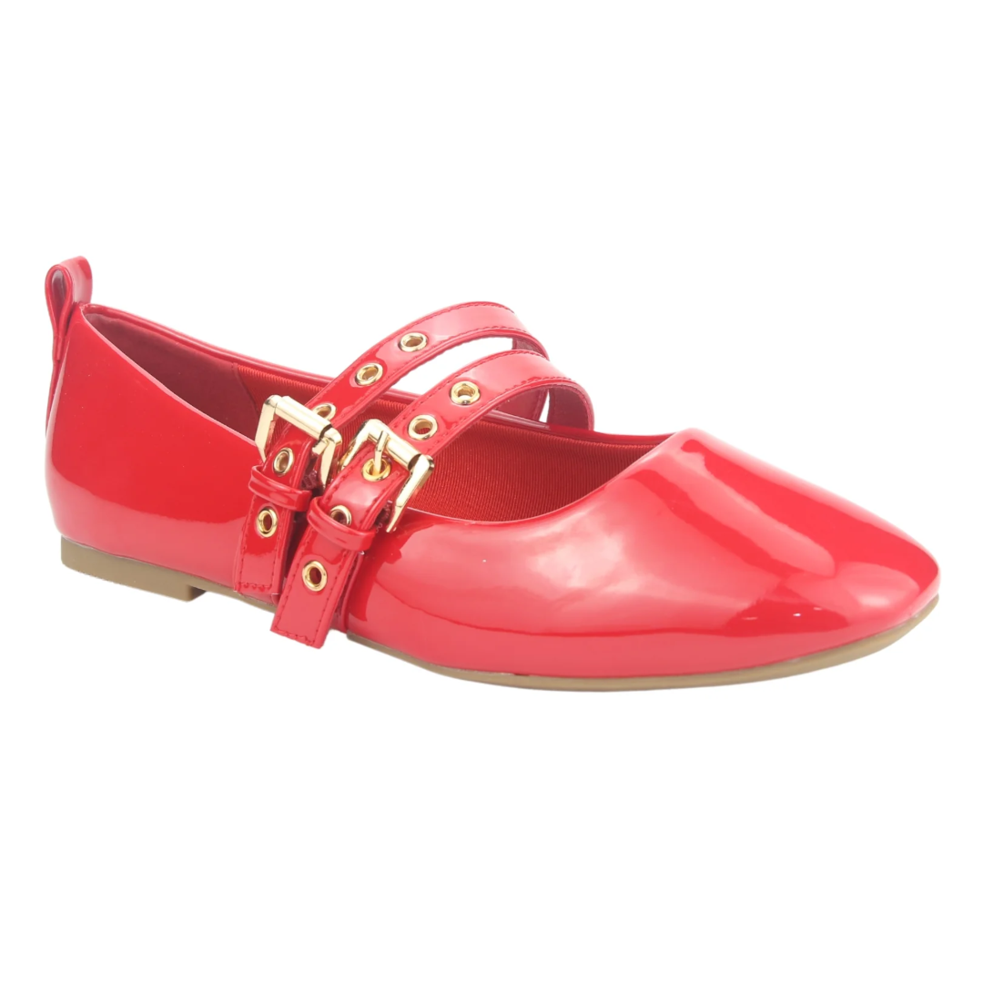 BALLERINAS CHALADA ROJO CHAROL  MUJER 5-MIU-3-2