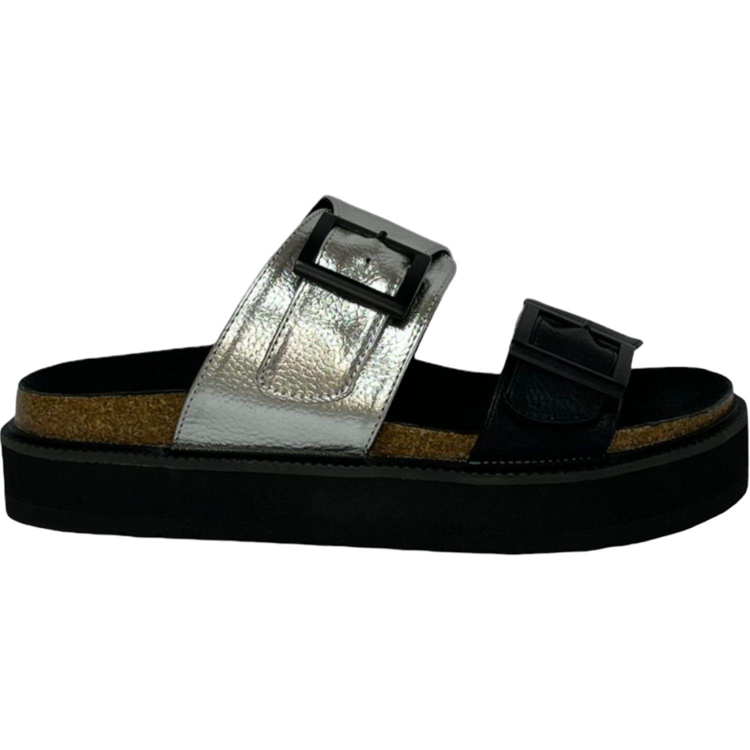 Sandalia Mujer Plateado/Negro London Detogni-0