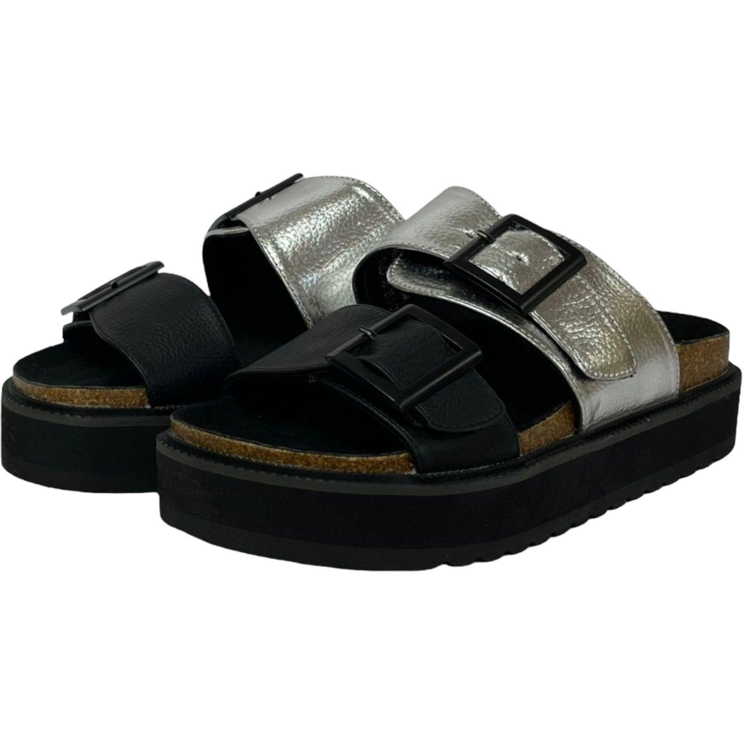 Sandalia Mujer Plateado/Negro London Detogni-2