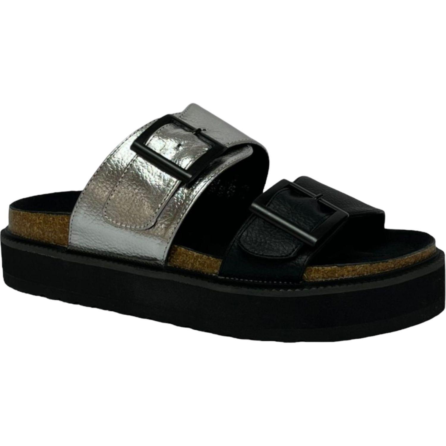Sandalia Mujer Plateado/Negro London Detogni-3