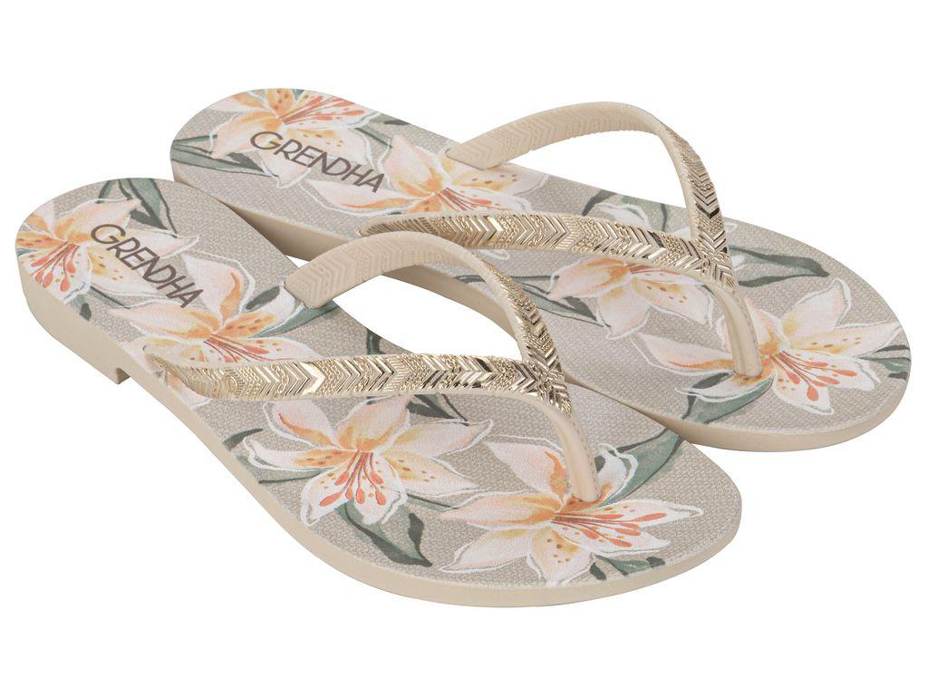 Sandalia Mujer Beige Flor Rast Grendha-1