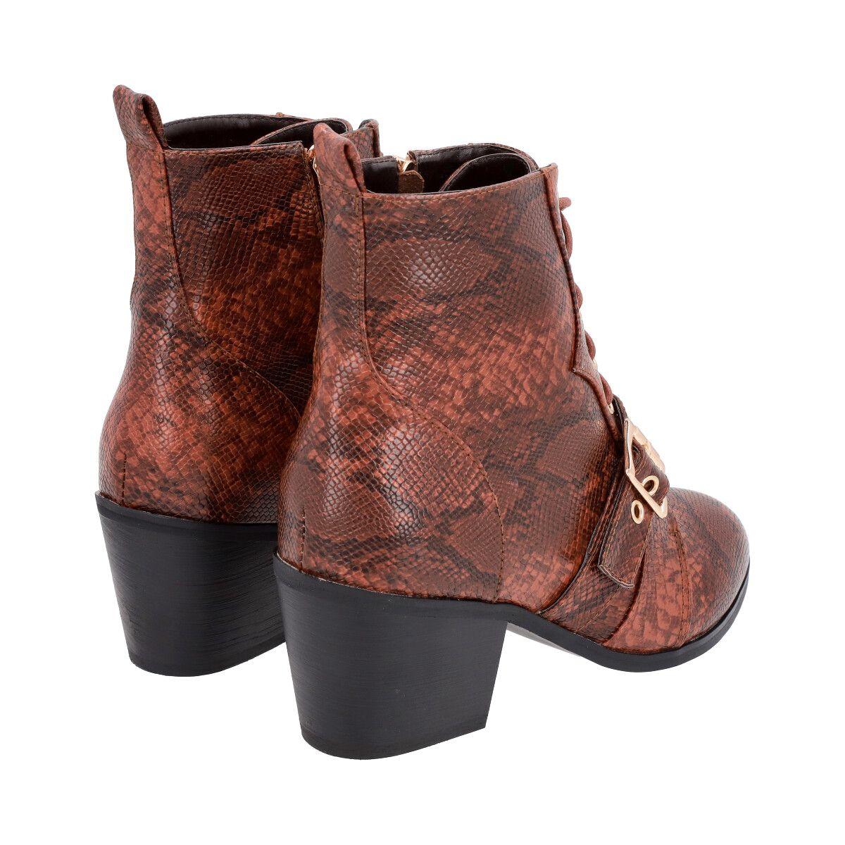 Botin Mujer Marrón Taco Medio Lezzard Police-2